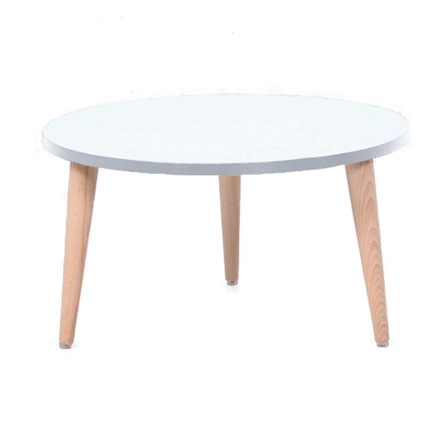 Table basse ronde scandinave blanche convenant autant pour un espace détente qu'un espace d'accueil d'espace de coworking